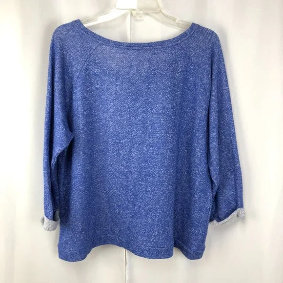 Womens Size Large Blue Bling Pullover Soft Sweatshirt 3/4 Roll Cuff Sleeve - Picture 2 of 6